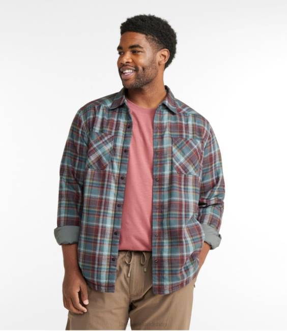 LLBean Katahdin Performance Flannel Shirt-Jacket Men J46J753 Clothing Deep Wine/Rangeley Blue