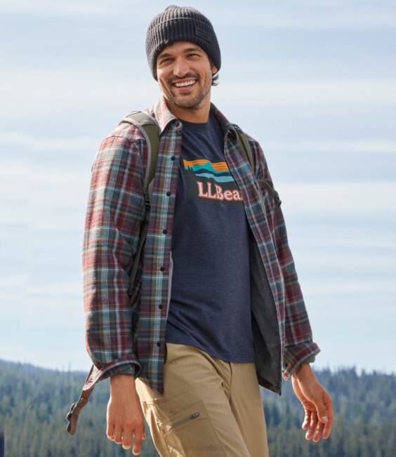 LLBean Katahdin Performance Flannel Shirt-Jacket Men J46J753 Clothing Deep Wine/Rangeley Blue