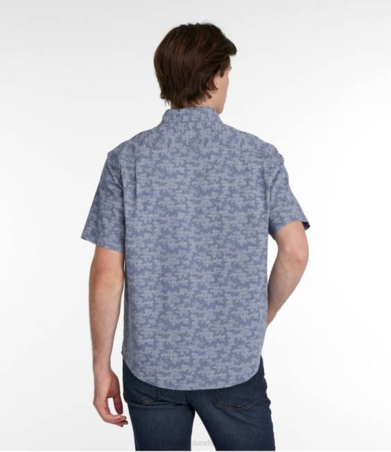 LLBean Lakewashed Camp Shirt Men J46J3492 Clothing Carbon Navy Geo
