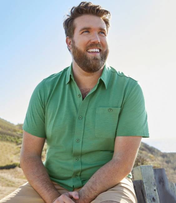 LLBean Lakewashed Organic Cotton Button-Front Shirt Men J46J5803 Clothing Sea Blue