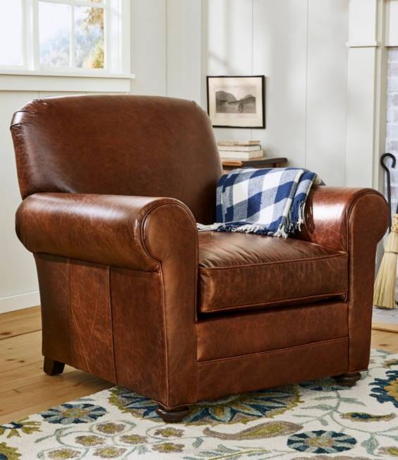 LLBean Leather Lodge Chair Unisex J46J2832 Indoor Furniture Chestnut Brown