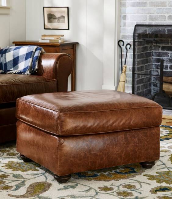 LLBean Leather Lodge Ottoman Unisex J46J2891 Indoor Furniture Chestnut Brown