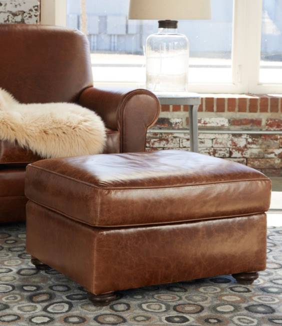 LLBean Leather Lodge Ottoman Unisex J46J2891 Indoor Furniture Chestnut Brown