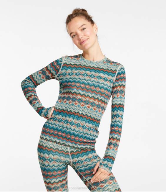 LLBean Lightweight Crew Base Layer Women J46J99 Clothing Silver Birch Fair Isle