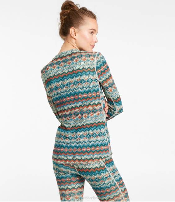 LLBean Lightweight Crew Base Layer Women J46J99 Clothing Silver Birch Fair Isle
