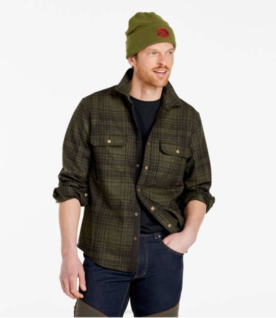 LLBean Maine Guide Lightweight Merino Wool Flannel Shirt Men J46J158 Outdoor Equipment Barley Plaid