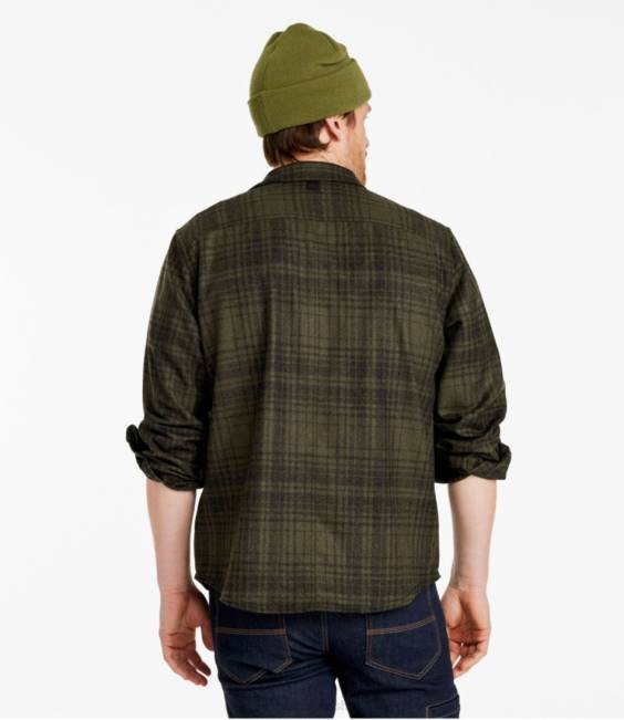 LLBean Maine Guide Lightweight Merino Wool Flannel Shirt Men J46J158 Outdoor Equipment Barley Plaid