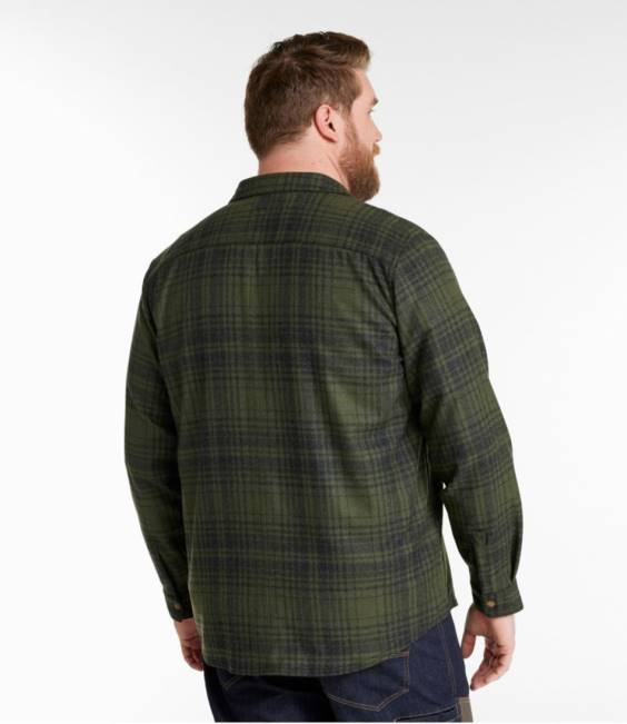 LLBean Maine Guide Lightweight Merino Wool Flannel Shirt Men J46J158 Outdoor Equipment Barley Plaid
