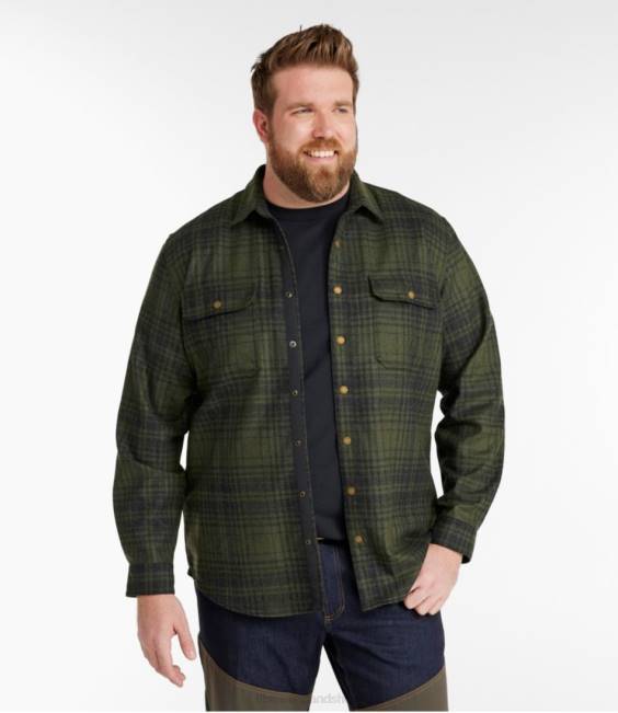 LLBean Maine Guide Lightweight Merino Wool Flannel Shirt Men J46J3062 Outdoor Equipment Forest Shade Plaid