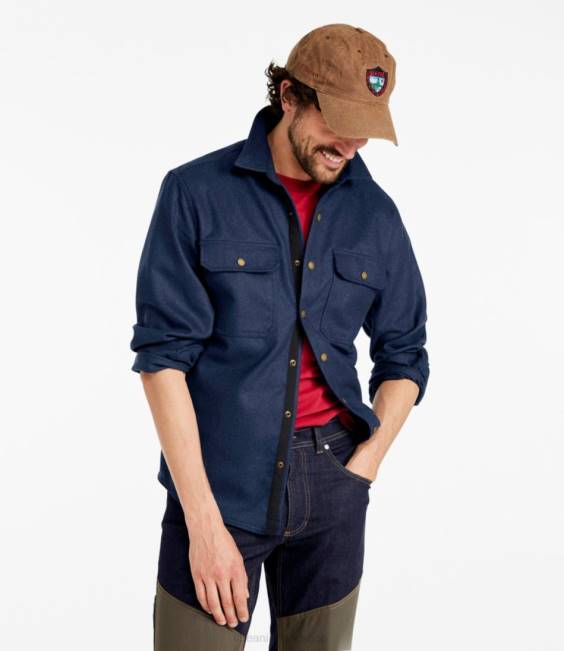 LLBean Maine Guide Merino Wool Flannel Shirt Men J46J115 Outdoor Equipment Navy