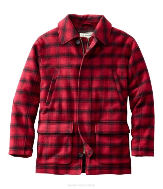 LLBean Maine Guide Wool Parka Men J46J894 Outerwear Red/Black Plaid