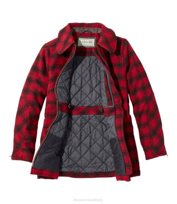 LLBean Maine Guide Wool Parka Women J46J940 Outerwear Red/Black Plaid