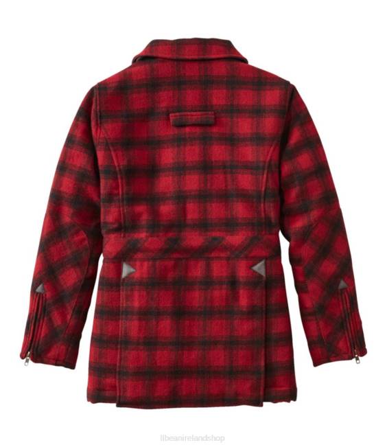 LLBean Maine Guide Wool Parka Women J46J940 Outerwear Red/Black Plaid