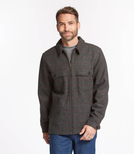 LLBean Maine Guide Zip-Front Jac-Shirt Men J46J5145 Outerwear Shale Gray/Black