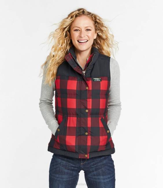 LLBean Mountain Classic Down Vest Women J46J931 Outerwear Rich Red Buffalo Plaid