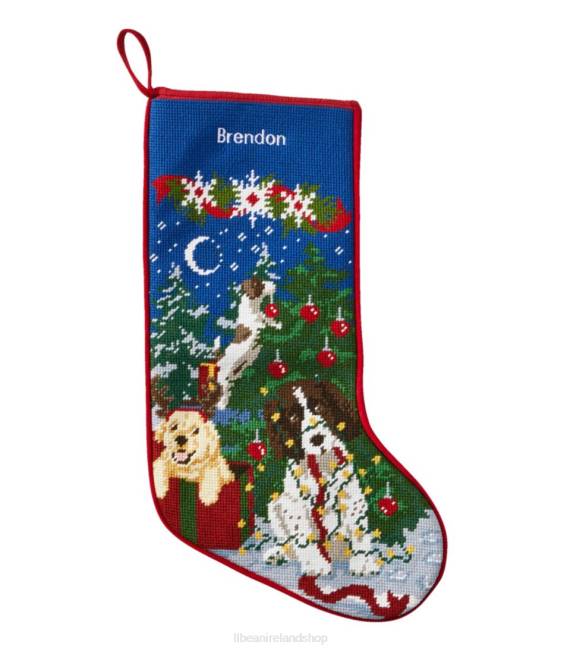LLBean Needlepoint Christmas Stocking Unisex J46J2531 Home Decor Holiday Dogs