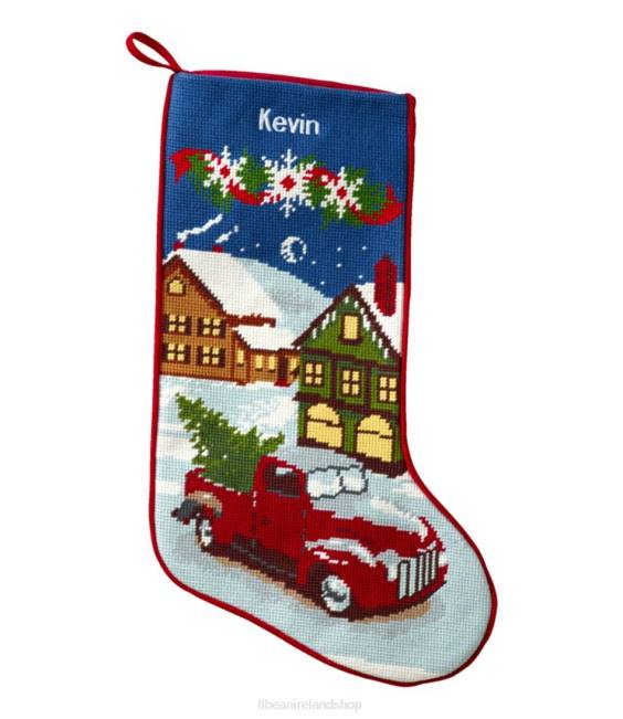 LLBean Needlepoint Christmas Stocking Unisex J46J6307 Home Decor Red Truck