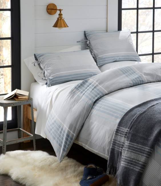 LLBean Organic Cotton Comforter Cover Collection Stripe Unisex J46J2764 Bedding Gray