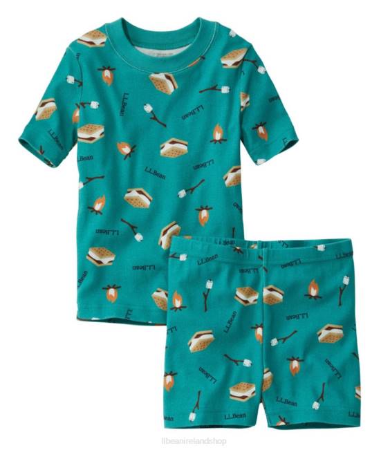 LLBean Organic Cotton Fitted Pajamas Kids J46J5890 Clothing Blue-Green