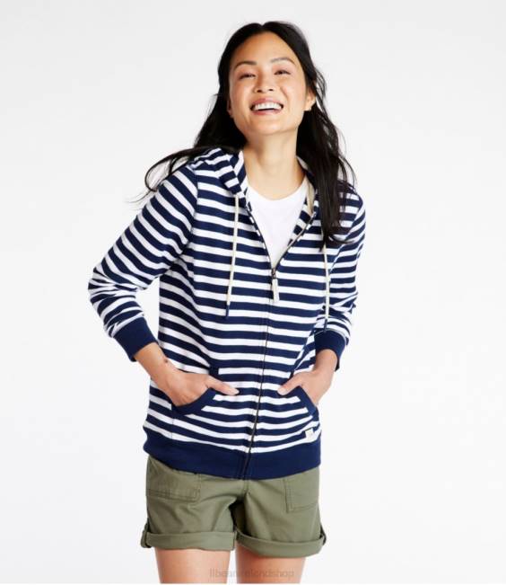 LLBean Organic Cotton Hooded Sweatshirt Women J46J432 Clothing Classic Navy Stripe