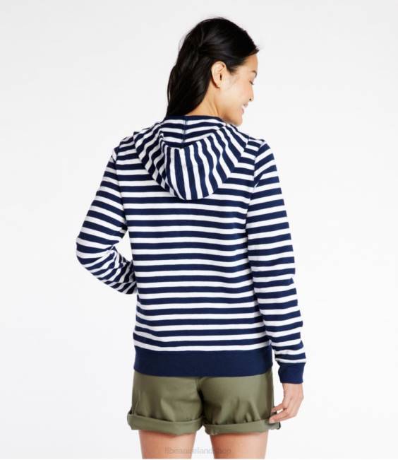LLBean Organic Cotton Hooded Sweatshirt Women J46J432 Clothing Classic Navy Stripe
