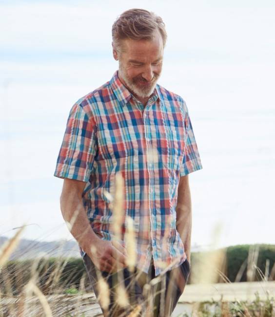 LLBean Organic Cotton Seersucker Shirt Men J46J3100 Clothing Bluebell