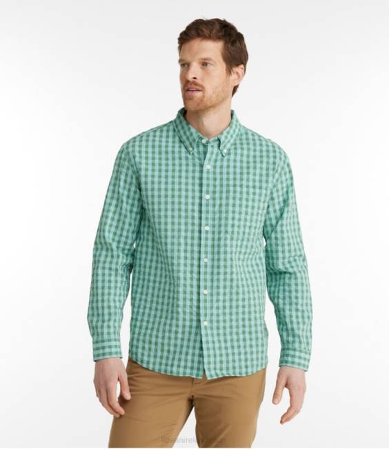 LLBean Organic Cotton Seersucker Shirt Men J46J3164 Clothing Bluebell