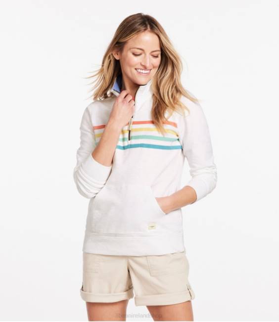 LLBean Organic Cotton Sweatshirt Women J46J378 Clothing White Placed Stripe