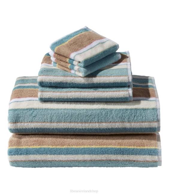 LLBean Organic Cotton Towel Set Stripe Unisex J46J2923 Bath Blue Quartz