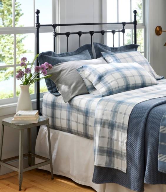 LLBean Organic Flannel Sheet Collection Plaid Unisex J46J2801 Bedding Slate Blue