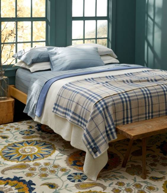 LLBean Organic Flannel Sheet Collection Stripe Unisex J46J4520 Bedding Foggy Blue