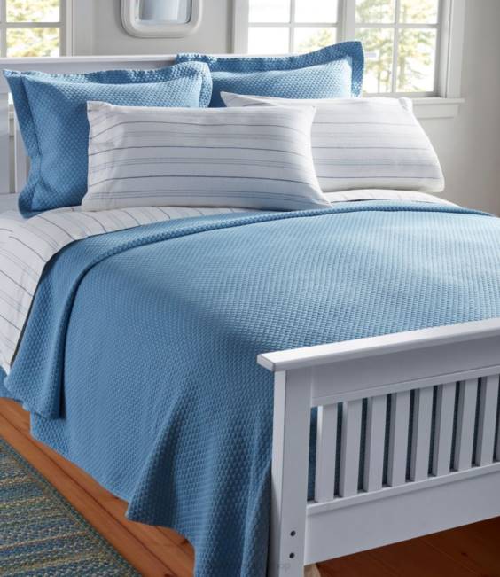 LLBean Organic Honeycomb Matelasse Bedspread Unisex J46J6278 Bedding Bay Blue