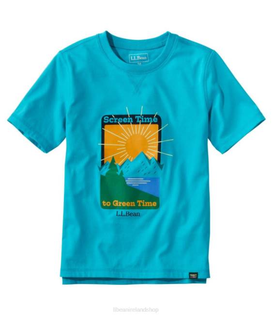 LLBean Organic Short-Sleeve Tee Kids J46J6999 Clothing Vivid Aqua Screen Time to Green Time