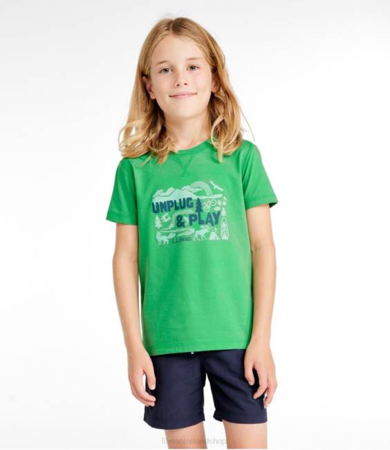 LLBean Organic Short-Sleeve Tee Kids J46J6999 Clothing Vivid Aqua Screen Time to Green Time