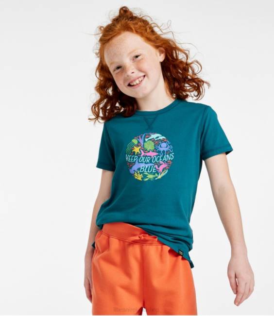 LLBean Organic Short-Sleeve Tee Kids J46J6999 Clothing Vivid Aqua Screen Time to Green Time