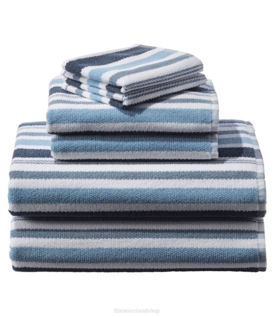 LLBean Organic Textured Cotton Towel Set Stripe Unisex J46J2922 Bath Slate Blue