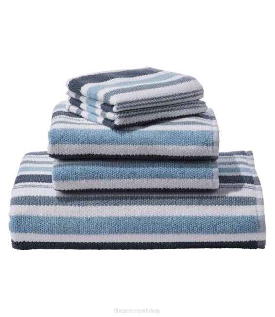 LLBean Organic Textured Cotton Towel Stripe Unisex J46J2646 Bath Slate Blue