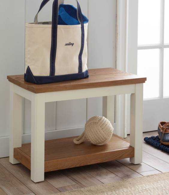 LLBean Painted Farmhouse Bench Wood Top Unisex J46J2824 Indoor Furniture Paperwhite