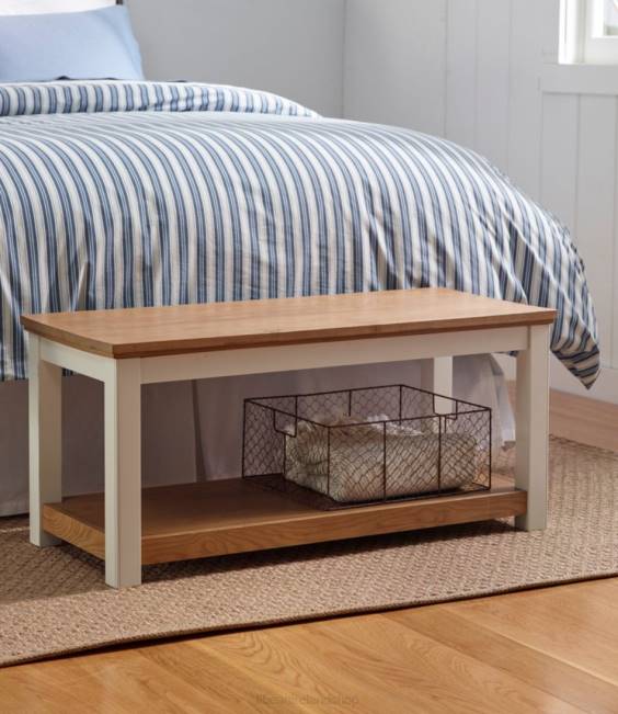 LLBean Painted Farmhouse Bench Wood Top Unisex J46J2824 Indoor Furniture Paperwhite