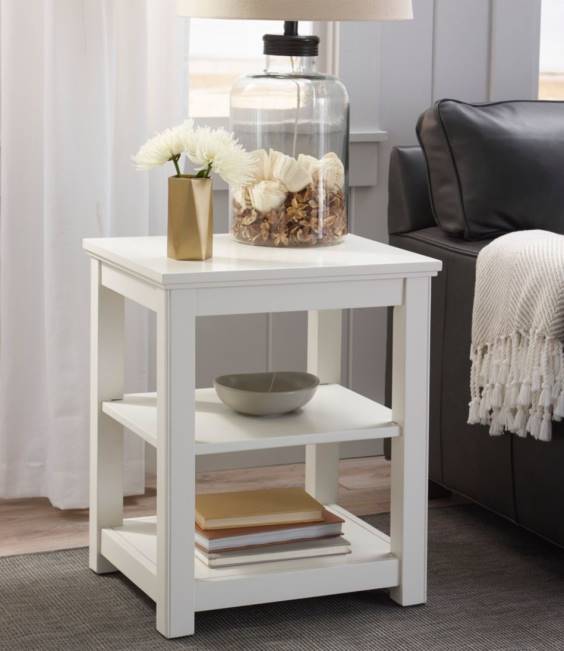 LLBean Painted Farmhouse Two Shelf End Table Unisex J46J2842 Indoor Furniture Paperwhite