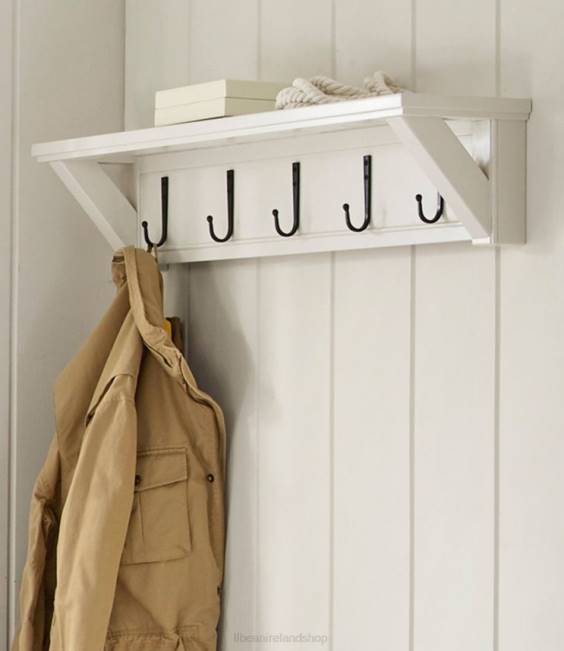 LLBean Painted Farmhouse Wall Shelf With Hooks Unisex J46J2893 Indoor Furniture Paperwhite