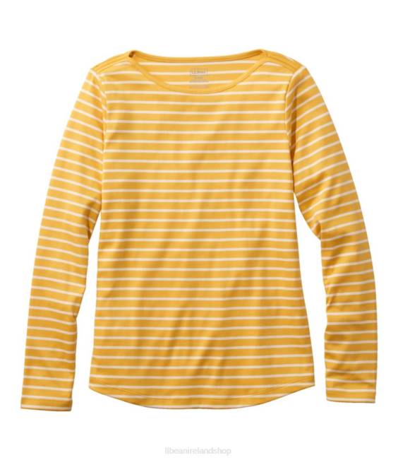 LLBean Pima Cotton Shaped Tee Women J46J25 Clothing Goldenrod/Sailcloth