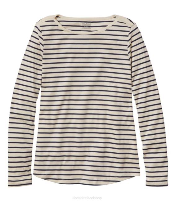 LLBean Pima Cotton Shaped Tee Women J46J5665 Clothing Cream/Raven Blue