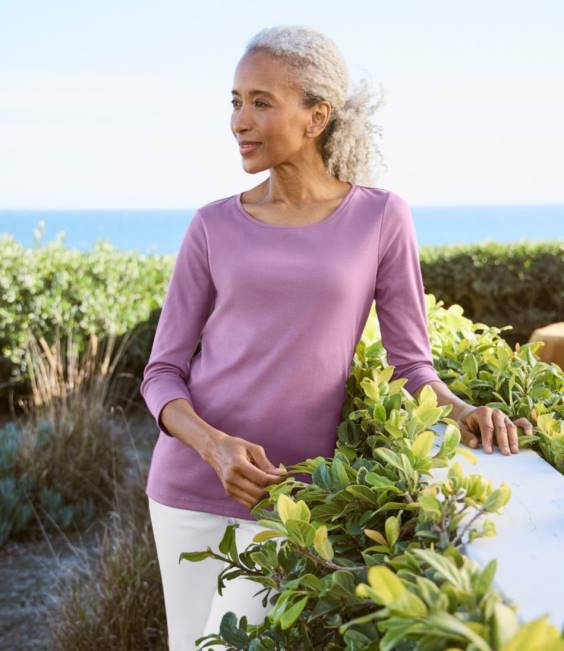 LLBean Pima Cotton Shaped Tee Women J46J6866 Clothing Butter