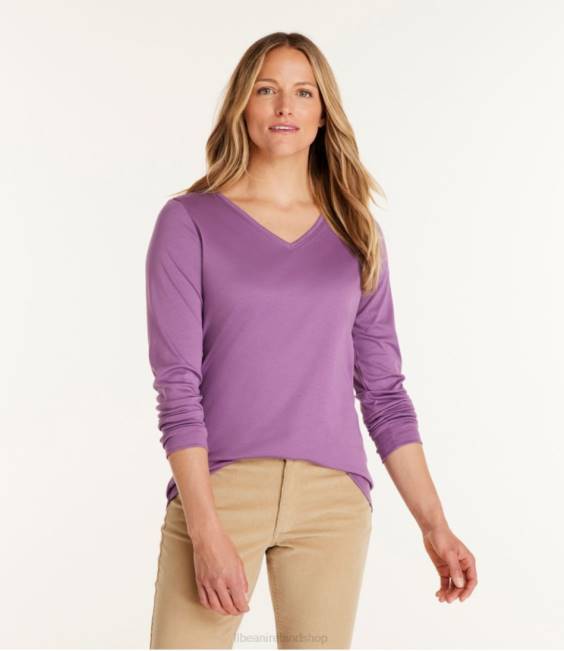 LLBean Pima Cotton Shaped V-Neck Women J46J2992 Clothing Warm Teal