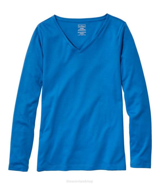 LLBean Pima Cotton Shaped V-Neck Women J46J4629 Clothing Capri Blue