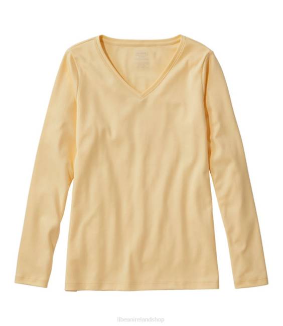 LLBean Pima Cotton Shaped V-Neck Women J46J6903 Clothing Butter