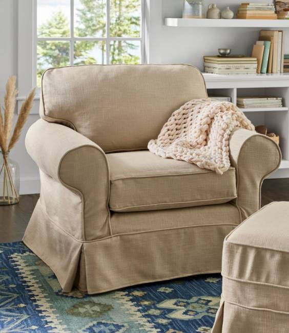 LLBean Pine Point Slipcovered Chair Performance Linen Unisex J46J4547 Indoor Furniture Blue