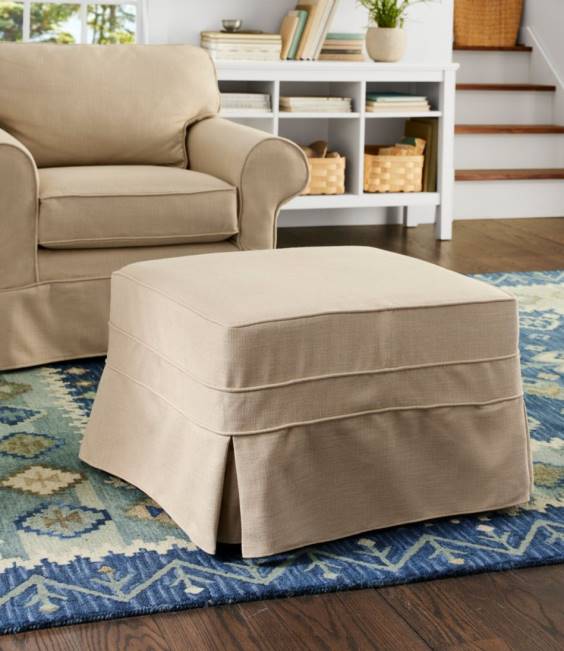 LLBean Pine Point Slipcovered Ottoman Performance Linen Unisex J46J2908 Indoor Furniture Khaki