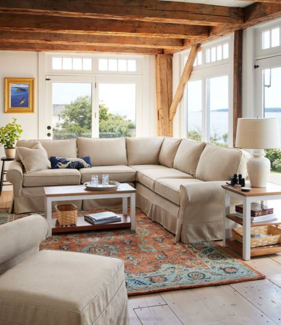 LLBean Pine Point Slipcovered Sectional Performance Linen Unisex J46J4551 Indoor Furniture Blue